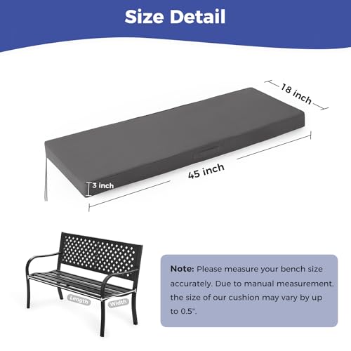 IPYNBAP Outdoor Bench Cushions for Outdoor Furniture, 45x18x3 Inch, Waterproof Bench Pillow, Fade Resistant Long Bench Seat Pads for Garden, Indoor, Porch Swing, Dark Grey - color: Dark Grey, size: 45×18×3 Inch
