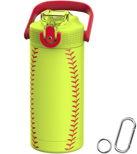 MYFOREST 14oz/400ml Insulated Kids Water Bottle, Odor-free Liner, 3D Touch | No Plastic Taste, Surgical Steel - No Chemical Leaching, Name Spot, Soft Sipper, Gift for Sports Fan, Softball - color: Softball