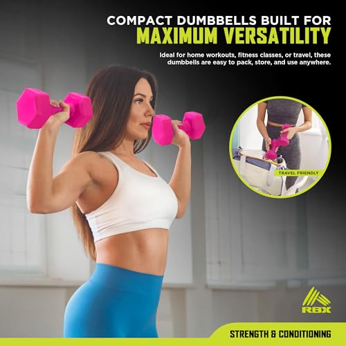 RBX Vinyl Coated Hand Weight Dumbbell Set - Hex Shaped, Roll Free for Body Building/Sculpting/Strength Training Exercise, (Set of 2) - color: Pink, size: 2lb