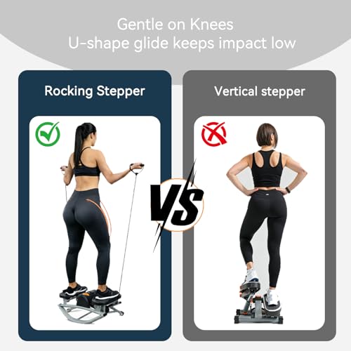 Rock Stepper with Resistance Bands - Ultra-Quiet Hydraulic Lateral Stepper, Fully Assembled Side to Side Step Rocker for Home Office, 250LBS Capacity - color: Light gray