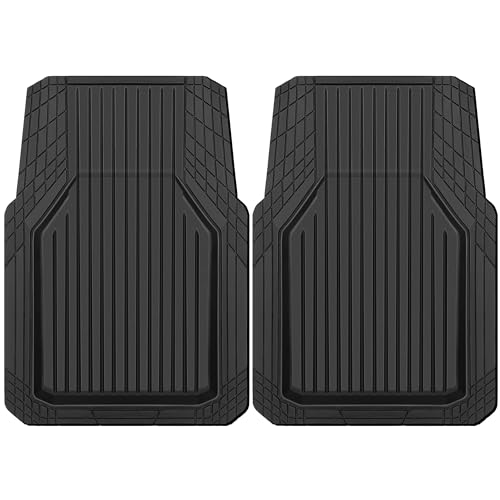 CAR PASS Heavy Duty Rubber Floor Mats for Car, Waterproof Deep Dish Car Mats Two Front, Universal Trim to Fit for SUV Truck Sedans Vans, All Weather Automotive Floor Mats 2pcs, Solid Black - color: black