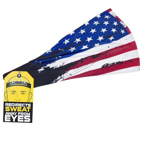 Halo Headband Bandit - 4" Wide Pullover Sweatband Running Headband Men Women Absorbent Soft Comfortable.Channels Sweat Out of Your Eyes Keeps Hair in Place No-Slip - color: USA Flag