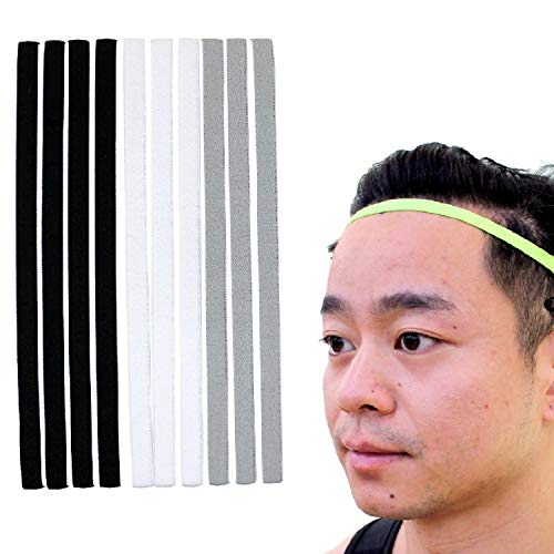 Girls Sport Headbands Non-Slip Hairband - Athletic Grip Elastic Single Skinny Sweatbands for Guide Sweat When Running Soccer Basketball Yoga Tennis Cycling 10 Pack - color: Black+Grey+White