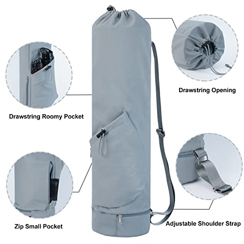 sportsnew Yoga Mat Bag with Water Bottle Pocket & Wet Pocket for Women | Yoga mat carrier fits 1/8"-3/8" yoga mats, quick-access multi-pocket organization, lightweight for gym, Pilates & studio - color: Dusty Blue, size: Medium