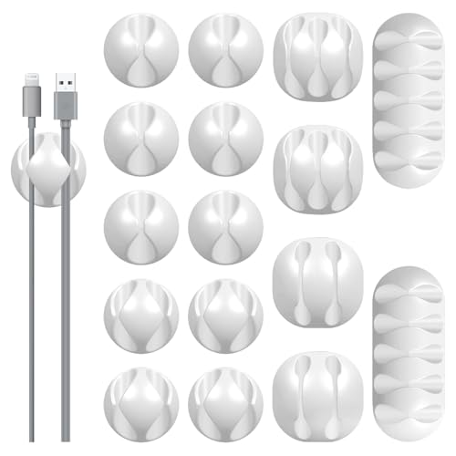 16Pack White Desk Cable Management,Adjustable Cord Organizer Cable Clips,Cable Organizer for Cords Phone Charger/PC/TV,Ideal Cord Holder for Nightstand/Wall/Desk/Office/Home/Car - color: White-16 Pack