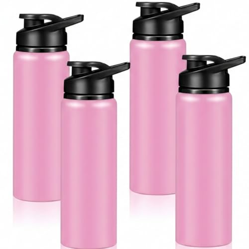 Mimorou 25oz Reusable Aluminum Water Bottles Bulk Multicolor Outdoor Sports Water Bottles for Travel, Gym, Hiking, Cycling, Camping, Fishing, Snap Lid - color: Pink