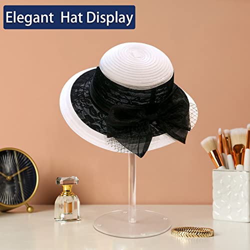 Acrylic Hat Stand and Wig Display Rack, 2pcs 17" Clear Hat Stands, Adjustable Height Hat Holder, Round Barbell Base - size: Round Base