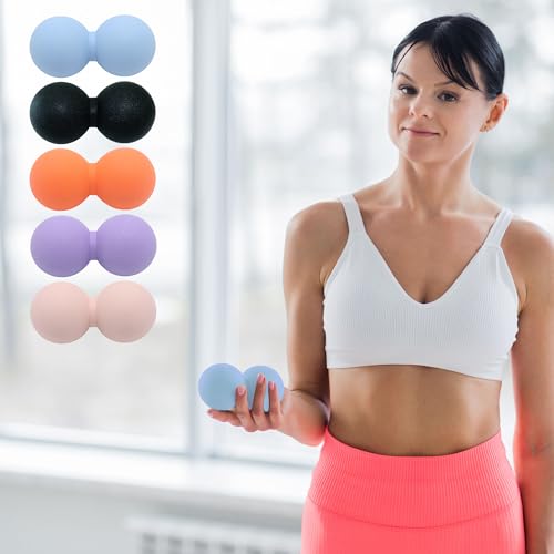 Small Hard Peanut Massage Ball, Double Ball Peanut Roller Mobility Massager Tool for Deep Tissue Massage Physical Therapy Myofascial Release Trigger Point Muscle Relax Pain Relief Acupressure (Pink) - color: Pink