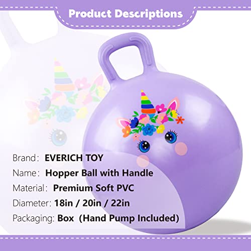 Hopper Ball, Unicorn Hopping Toys for Kids, 20 Inch Bouncy Ball with Handle, Purple Inflatable Bouncing Hoppity Hop Toys for Boys and Girls Gifts - color: Purple Unicorn, size: Age:7-12(20''/50cm)