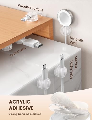 Lamicall 6Pack Clear Rotatable Cord Organizer - [1s Lock] Cable Clips Phone Charger Cord Holder, Desk Cable Management, Adhesive Wire Organizer for Nightstand, Office Accessories, Room Christmas Decor - color: Transparent Clear, size: 6Pack