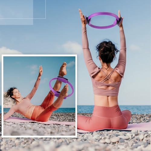 Syhood Pilates Ring 11. 81 Inch Pilates Circle Yoga Ring Magic Lightweight Flexible Workout Equipment for Fitness Physical Therapy Resistance Exercise Arms Legs - color: Pink,Purple
