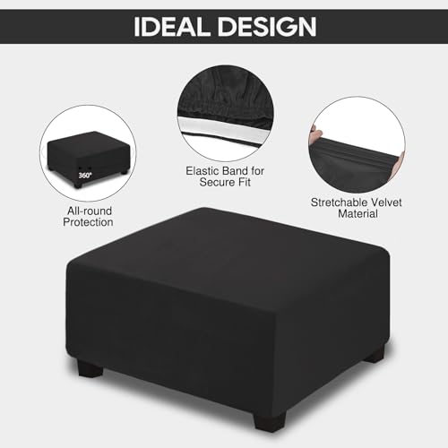 NeColorLife Velvet Ottoman Cover, Stretchable Footrest Slipcover with Elastic Band, Thick Stool Cover for Rectangle or Square Storage Ottoman (Medium, Black) - color: Black, size: M Length: 31"-34",Width: 31"-43"
