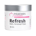 Peaches Skin Care Refresh Renewal Pads - Gentle Exfoliating Pads, 50 Count | Daily exfoliating pads for face and neck with willow bark, hyaluronic acid, niacinamide and AHA fruit blend