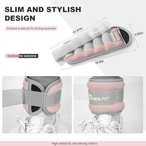 NEALFIT Ankle Wrist Weights, Adjustable Arm Leg Weights for Women Men, Secure Fit Non-Slip Exercise Weights for Home Workout, Running, Walking, Aerobics, Physical Therapy - color: Pale Pink, size: 2Lbs Pair (1lb x 2)