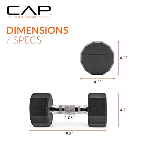 CAP Rubber Coated Dumbbell Weights, Free Weights for Home Gym Strength Training, Anti-Roll Hex Dumbbells with Black, Chrome & Comfort Grip Handles, Pairs & Sets - size: 12 lb - Pair, style: 12-Sided - Chrome Handle