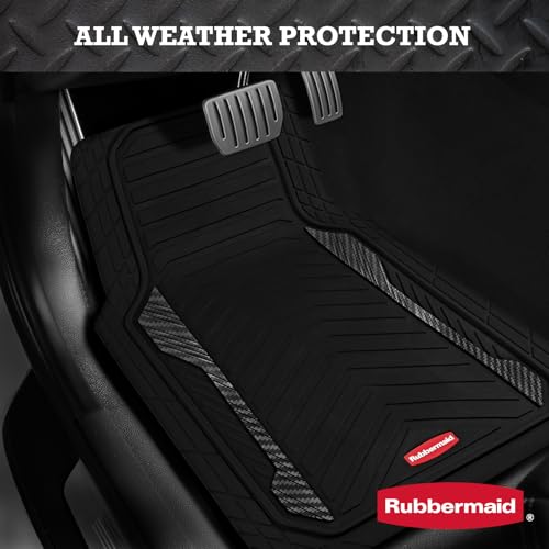 Rubbermaid Car Floor Mat, Heavy Duty All-Weather Car Mats Full Set with Dual-Tone Black Aluminum Inserts – Universal Fit, Anti-Slip Backing, Trim-to-Fit for Most SUV, Sedan, Van - color: Black