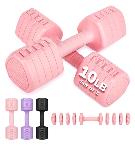 Adjustable Dumbbell Set of 2, 10LB 20LB 30LB Weight Set | Hand Weights for Women Men, Dumbbells for Home Gym Outdoor Exercise & Muscle Toning Weight Loss Rehab Strength Training - color: Pink, style: 20 lb, Pair-Rubber Handle