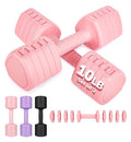 Adjustable Dumbbell Set of 2, 10LB 20LB 30LB Weight Set | Hand Weights for Women Men, Dumbbells for Home Gym Outdoor Exercise & Muscle Toning Weight Loss Rehab Strength Training - color: Pink, style: 20 lb, Pair-Rubber Handle