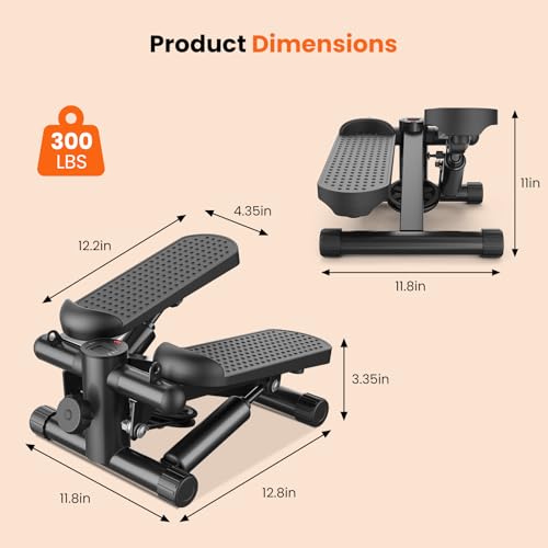 Sweetcrispy Mini Stair Steppers with Resistance Bands for Exercise at Home, Portable Exercise Twist Stepper Machine for Full Body Workout, 300LBS Capacity - color: Dark Black