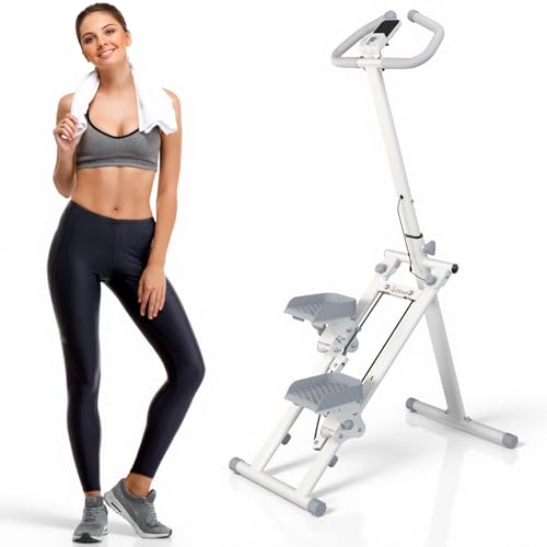 Stair Stepper for Home, Stair Master for Exercise at Home Folding Stair Stepper for Full-Body Workout Compact Stair Climber with Resistance/Phone Holder/Adjustable Handlebar & Pedals - color: White