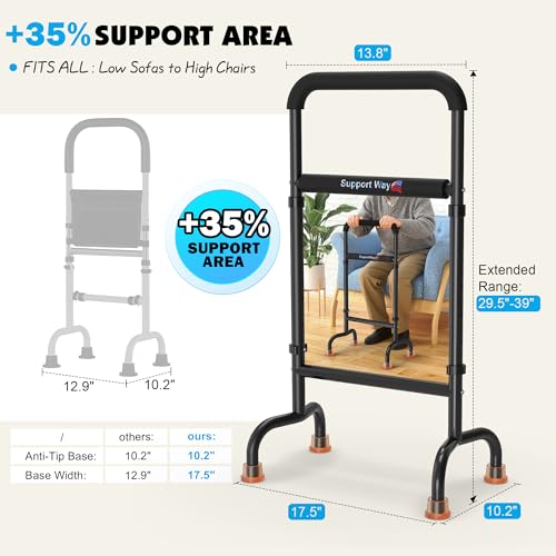 Stand Assist Aid for Elderly, Use on Chair & Couch, Fits Tight Spaces | Sturdy aluminum frame, 19.6" non-slip base. Adjustable 29.7"-39.7". 450 lb cap.Use on chair, couch, bed & toilet. - color: Black-aluminium