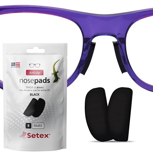 Setex Gecko Grip 1.8mm Thick Anti Slip Eyeglass Nose Pads, (5 Black Pair) USA Made, 2500 Innovative Microstructured Fibers per Nose Pad, 1.8mm x 7mm x 16mm - size: 5 Pair Black