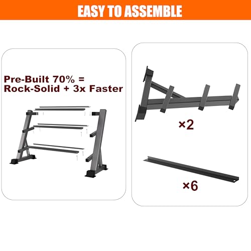Heavy Duty 3 Tier Dumbbell Rack Stand, 1200LBS Commercial Weight Storage Organizer for Home Gym (Select Frame Type: Kettlebell Flat Tray, All Rails, or Rolling Wheels), Stand Only - color: 3-Tier (All Rails)- Black