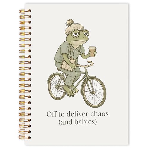 OJMFHEGEE Labor and Delivery Nurse Gifts Spiral Notebook 5.5x8.3 in, L&D NICU Nurse Gifts, Off to Deliver Chaos and Babies Funny Medical Obgyn Frog Hardcover Notebook Journal for Women Coworkers - color: Funny Medical Obgyn Frog