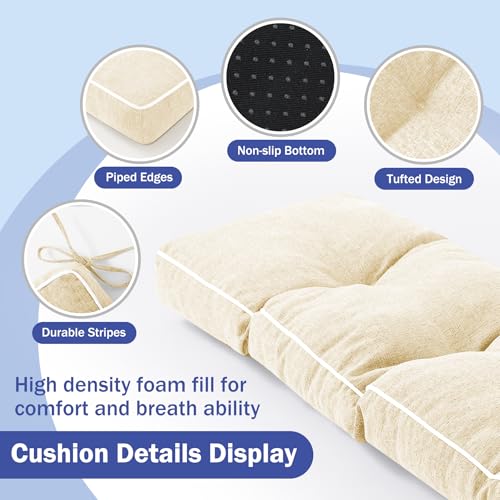 IPYNBAP Bench Cushion, 42 x 16 Inch Patio Furniture Cushions with Durable Ties, Soft Memory Foam Bench Cushions for Indoor/Outdoor Furniture with Non-Slip Bottom, Kitchen&Dining, Beige - color: Beige, size: 42*16+4”