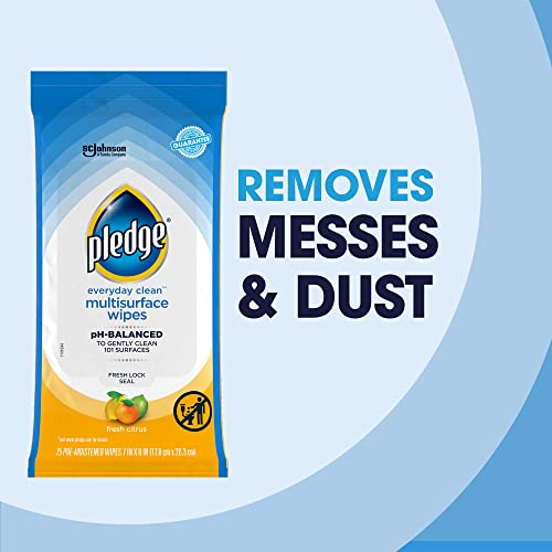Pledge Multisurface Cleaning Wipes, pH Balanced, Fresh Citrus, 25 Count,White - size: 25 Count (Pack of 1)