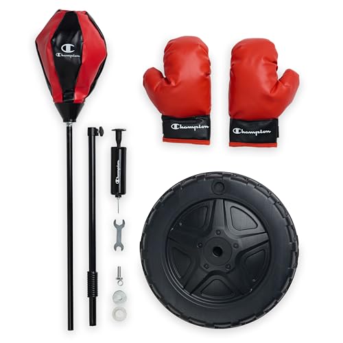 Champion Kids Punching Bag Set for Ages 3-10 – Adjustable 30"–43" Stand, Spring-Rebound Boxing Bag, PU Foam Gloves & Fillable Base – Indoor & Outdoor Youth Boxing Set