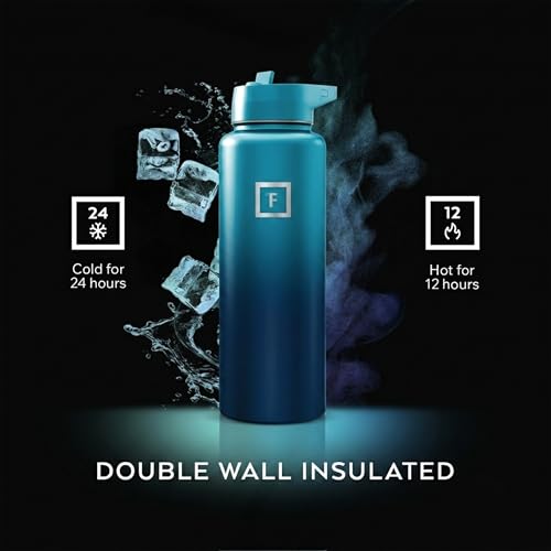 IRON °FLASK 40 oz Wide Mouth Water Bottle with Straw | Insulated Stainless Steel Sports Water Bottle with Leakproof Straw Lid - BPA Free, Cold 24 Hrs, Sweat Free (Dark Night) - color: Dark Night, style: Straw - 40 Oz (1 Lid)