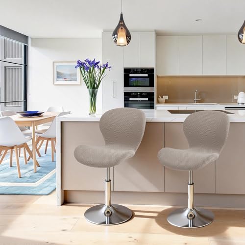 Gollense Bar Stool Covers with Backs, Set of 4 Stretch Jacquard Barstool Seat Covers, Washable Swivel Pub Counter Height Chair Slipcover Protector for Home Kitchen Cafe (T-Shaped Jacquard-Khaki) - color: T-shaped Jacquard-khaki