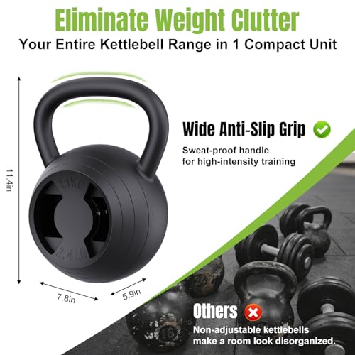 Hezeyferg 2-in-1 Adjustable Kettlebell for Home Gym Strength Training | 15-45 LB Kettlebells Weight Set, 4.8-30 LB Dumbbell Weights, with Wide Grip, for Men/Women Full Body Exercise - color: Black