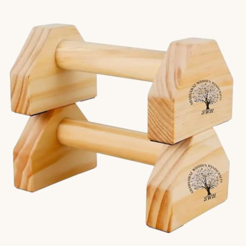 SWH Push-up Bars, 2 PCS Wood Pushup Bars Non-Slip Base Exercise Home Workout Equipment, Wooden Parallettes Handle Stands Grip for Men Strength Training, Planks, Fitness 25cm