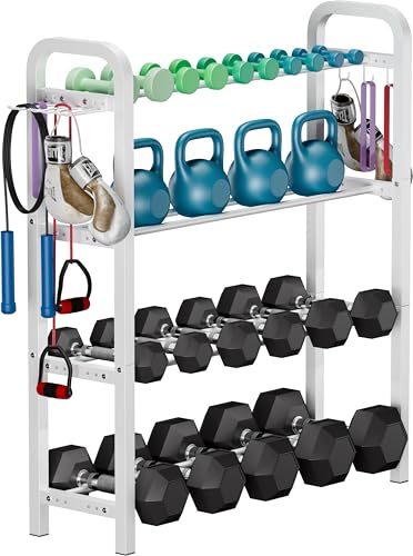 Adjustable Dumbbell Rack, Weight Storage Stand Holder for Dumbbells & Kettlebells, Heavy-Duty Home Gym Organizer with 6 Hook for Home Gym Equipment Accessories (Rack Only) - color: White, style: 4 tier