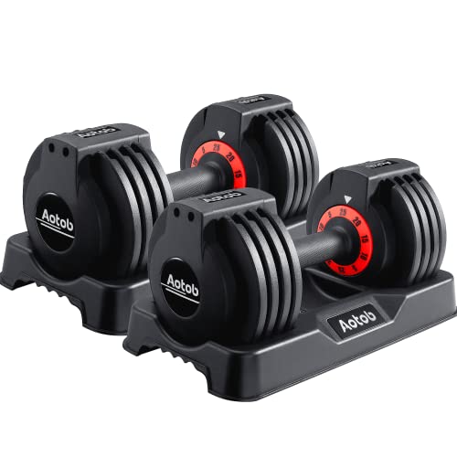 AOTOB Adjustable Dumbbell Set 25/55 Lbs (Pair), Fast Weight Adjustment with Anti-Slip Turning Handle, Space-Saving for Home Gym, Strength Training Equipment for Men & Women - color: 25lbs Black-Pair-Prime