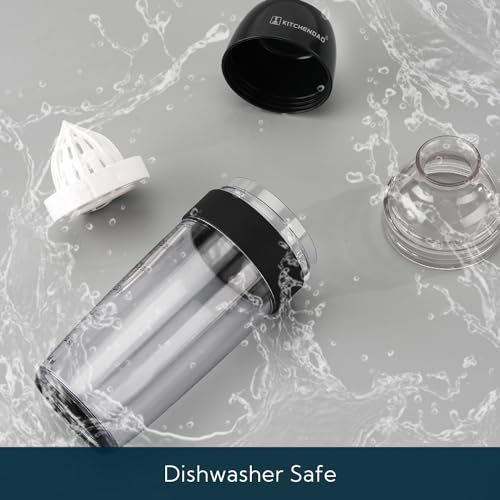 KITCHENDAO 2 in 1 Salad Dressing Shaker Container with Juicer, Pour Spout, Leakproof, Dishwasher Safe, BPA Free, Travel Homemade Oil and Vinegar Salad Dressing Bottle Mixer Dispenser, 1-1/2 Cups - color: Black