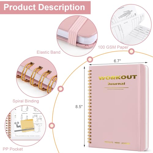 Guirnd Undated Fitness Workout Journal for Men & Women, A5(8.5" x 6.7") Fitness Journal Workout Planner, Workout Log Book Planner for Tracking, Motivating, and Achieving Your Fitness Goals - Pink - color: Pink