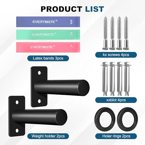 EVERYMATE Weight Plate Rack, Wall Mount Weight Plate Holder for Bumper Plates, Max Weight Capacity 330 lb, Home Gym Organizer - size: 2-inch-2Pack