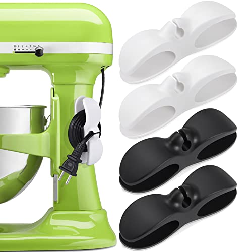 SisBroo Cord Organizer for Appliances, 4PCS Kitchen Appliance Cord Winder Cable Organizer, Cord Holder Cord Wrapper for Appliances Stick on Pressure Cooker, Mixer, Blender, Coffee Maker, Air Fryer - color: black*2+white*2