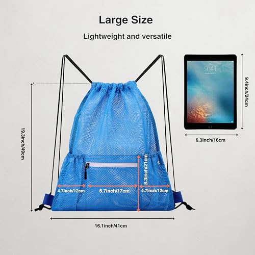Mesh Sports Drawstring Bag, Large Breathable Gym Sack for Boxing Gloves, Boxing Equipment, Shoes & Training Gear, Lightweight & Durable (Blue) - color: Blue