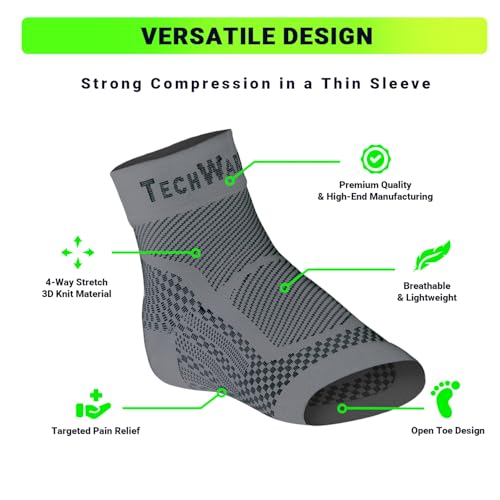TechWare Pro Ankle Brace Compression Sleeve - Plantar Fasciitis Sock. Relieves Achilles Tendonitis. Foot Arch Support Reduces Joint Pain, Swelling & Heel Spur Pain. Injury Recovery Braces for Sports - color: Gray, size: L / XL (see size chart)