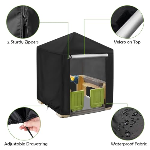Outdoor Playhouse Cover, Dustproof Waterproof Wooden Kids Play Houses Protector for Outside, All-Weather Black - 49"Lx 49"Wx 58"H - size: 49"Lx 49"Wx 58"H