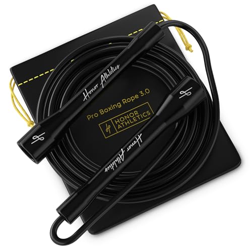 Honor Athletics | Pro Boxing Rope 3.0 | 5.3mm Jump Rope Indoor/Outdoor Adjustable For Boxing | Ultra-Durable, Non-Kinking TPU-PVC blend/Unbreakable Handles | Adjustable | Skipping Rope - color: Black Handles / Black Cord