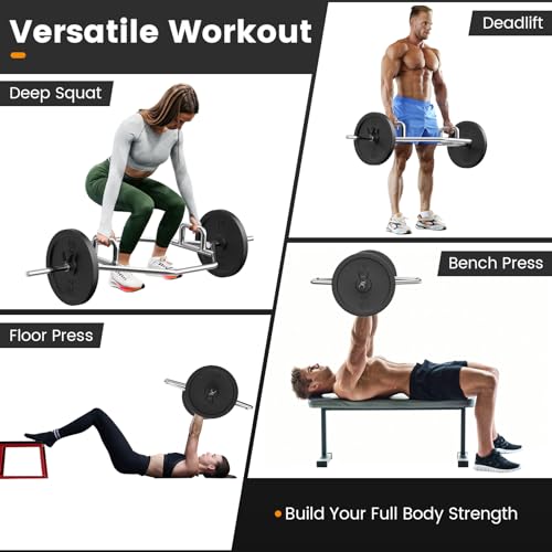 Goplus 56’’ Olympic Hex Bar, Chrome Finish Barbell Trap Bar with Flat or Raised Knurled Handles for Squats, Deadlifts, Shrugs, Strength Training Weight Lifting, 800LBS Weight Capacity - color: Sliver, fit 1’’ weight plates