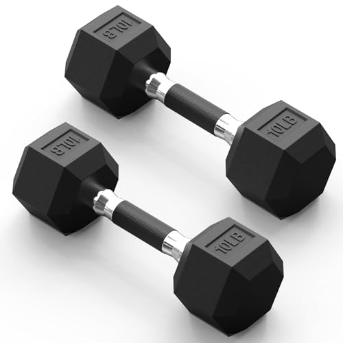 PAPABABE Hex Dumbbell Set 2.5-100lb, Rubber Grip Dumbbells, Home Gym | Complete & Durable Cast Iron Core Odorless Antiroll Hex Shape Ergonomic Versatile Home Gym Comfort Non-Slip Grip - size: 10 lb, Pair, style: Rubber Grip