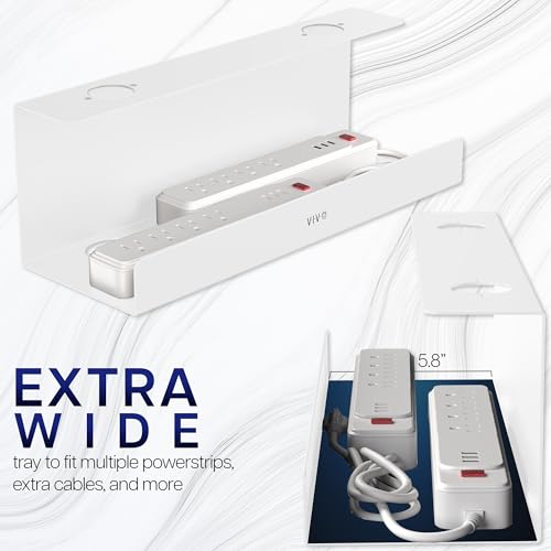 VIVO White 17 inch Extra Deep Cable Management Tray, DESK-AC16-1CW | Under Desk, Low Profile Power Strip Holder, Cord Organizer, Wire Tamer Steel Cable Rack for Office and Home, Holds 11 lbs - color: White, size: Extra Deep