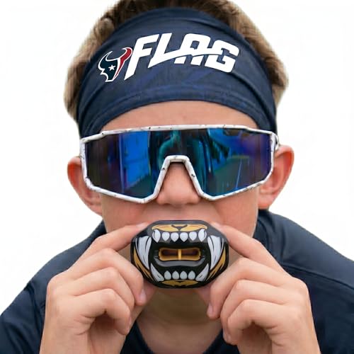 Oral Mart Flag Football Mouth Guard with 3D LipFit Design for Kids - Youth Football Mouthguard (No Boil) Cool Instant Fit Lip Guard Mouthpiece for Braces (Detachable Helmet Strap Included) - color: Tiger Bite
