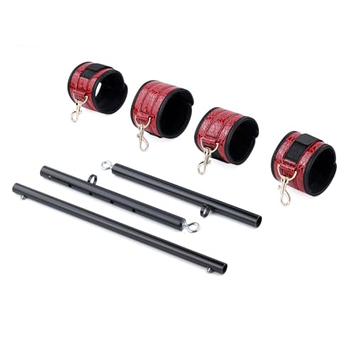 Spreader Bar Heavy Duty Stainless Steel Expandable Bar Home Gym with 4pcs Furry Crocodile Adjustable Strap,Sports Aid Training Pilates Aid Kit,Indoor Yoga Set - style: Black+Red Crocodile PU Kit